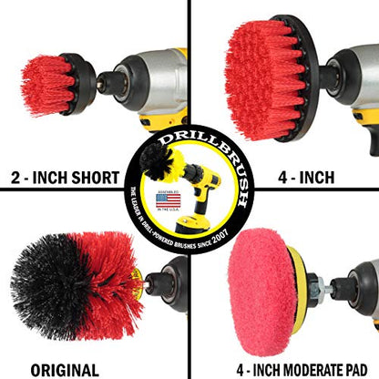 Drillbrush - Drill Brush Kit - Rotary Drill Brush Cordless Scrubber - Deck Scrub Brush - Scrub Brush Kit - Concrete Cleaner Brush - Marble Brush - Brick Cleaner - Stone Cleaning - Ceramic Tile Cleaner - color: Red