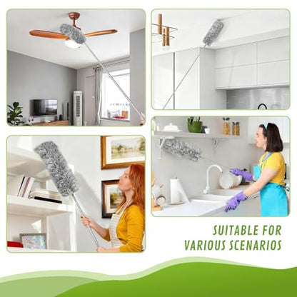 15-Piece Microfiber Feather Duster Set with Extension Pole (16.1" to 100"), Bendable Flat Duster for Under Appliances, Cobweb & Ceiling Fan Duster for Cobweb, Ceiling Fan, Blind, Furniture - color: 15-piece Set With Flat Gap Cleaner*2+chenille Head*2