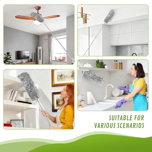 100-inch Duster with Extension Pole, 9-in-1 Cobweb Duster Kit Includes Spider Web Brush & Flat Gap Cleaner for High Ceiling, Fan, Under Appliances, Car, Home Deep Cleaning - color: 10-piece Set With Flat Gap Cleaner*2