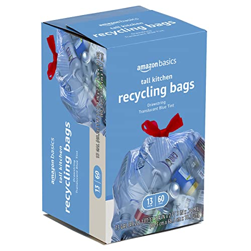 Amazon Basics Blue Recycling Trash Bags, Unscented, 13 Gallon, 60 count (Pack of 2) - size: 60 Count (Pack of 2)