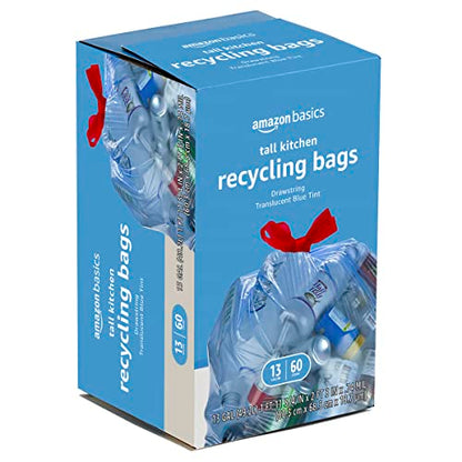 Amazon Basics Blue Recycling Trash Bags, Unscented, 13 Gallon, 60 count (Pack of 2) - size: 60 Count (Pack of 2)