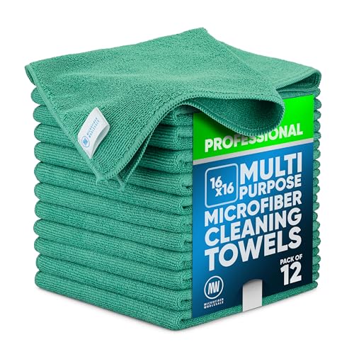 Microfiber Wholesale MW Pro 16x16 Microfiber Wash Cloths - Absorbent Kitchen Dish Rags & Counter Wipes - Heavy Duty Scrubbing Towels for Restaurants & Food Prep (Green, 12-Pack) - color: Green