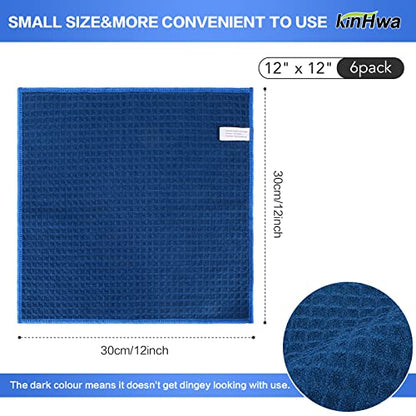 KinHwa Microfiber Dish Cloths Thick Waffle Weave Kitchen Dish Rags Ultra Absorbent Dishcloths 12inch x 12inch 6 Pack - Navyblue - color: Navy Blue, size: 12in x 12in 6 Pack