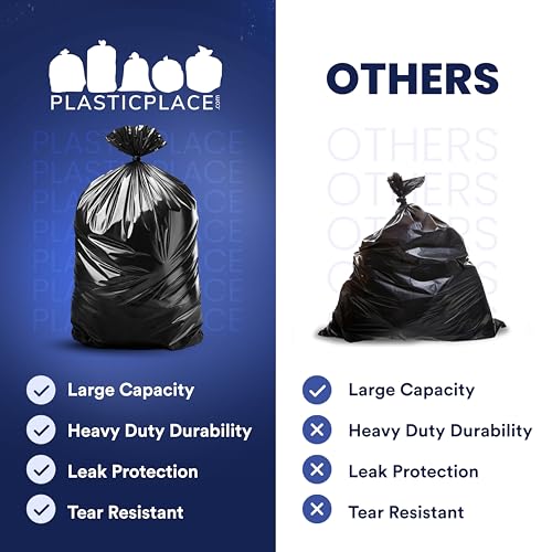 Plasticplace 55-60 Gallon Trash Bags │ 1.5 Mil │ Black Heavy Duty Garbage Can Liners │ 36” x 58” (100 Count) - style: 1.5 mil. - 36" x 58"