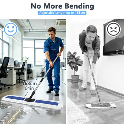 Masthome 39" Commercial Dust Mop with 64" Long Handle, Heavy Duty Wet Dry Floor Mop with 2 Reusable Microfiber Pads, 360° Rotating Industrial Mop for Hardwood Tile Marble Warehouse Gym Office Home - color: Extra Large Blue