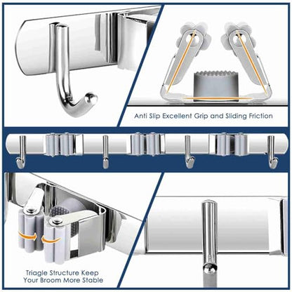 Tool Holder,2 Pack 3 Clip 4 Hook Rack,Steel Anti Rust Wall Mount Multi Function Storage for Kitchen Bathroom Garden Household Cleaning Tool Organizing Accessories