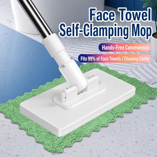 Planvisi Mop with 10 Reusable Cloths, 37-Inch Long Handle, Cloth Changing Dust Cleaner with Locking Head, No-Touch Clip Design for Face Towels, Old Clothes, Floors, Walls, Cabinets and Gaps