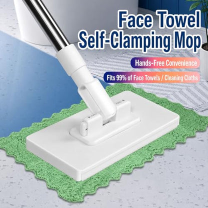 Planvisi Mop with 10 Reusable Cloths, 37-Inch Long Handle, Cloth Changing Dust Cleaner with Locking Head, No-Touch Clip Design for Face Towels, Old Clothes, Floors, Walls, Cabinets and Gaps