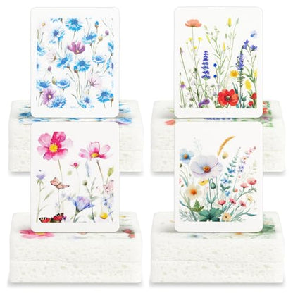 Chengu 12 Pcs Kitchen Dish Sponges - Wildflowers Printed Compressed Cellulose Sponges - Non-Scratch Reusable Household Cleaning Sink Sponge for Kitchen Dishes Bathroom Cars - style: Wildflower