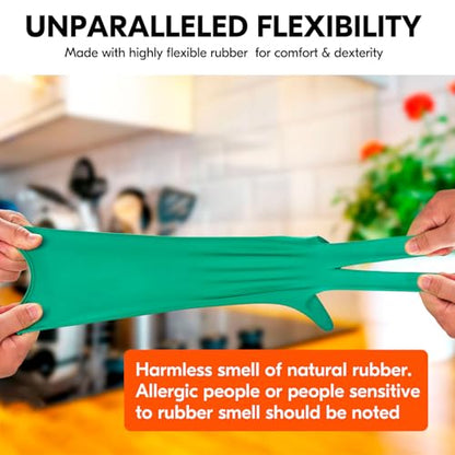 Vgo... 3-Pairs Reusable Household Gloves, Rubber Dishwashing gloves, Extra Thickness, Long Sleeves, Kitchen Cleaning, Working, Painting, Gardening, Pet Care (Size S, Green, HH4601) - color: 3 Pairs - Green, size: Small
