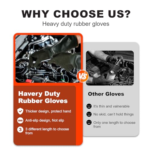 North Tower Heavy Duty Rubber Gloves, Industrial Gloves Waterproof Reusable Protective Work for Cleaning, Dishwashing,Upgraded with Non-Slip Design, Black (22in,2pair) - size: 22”（2 pair）