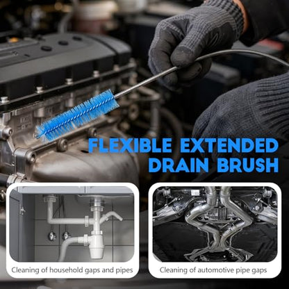 2PCS Flexible Long Drain Brush, 78 Inch Nylon Stainless Steel Tube Cleaning Brush, Slim Long Hose Pipe Cleaning Tool for Auto Sunroof Drain Hole, Car Fridge, Kitchen Sink (Single End-Blue) - color: Single End-blue