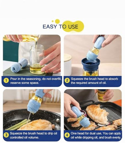 2-in-1 Oil Dispenser Glass Bottle with Silicone Brush, Squeeze Pourer for Cooking, Baking, Grilling, BBQ (Sky) - color: Sky