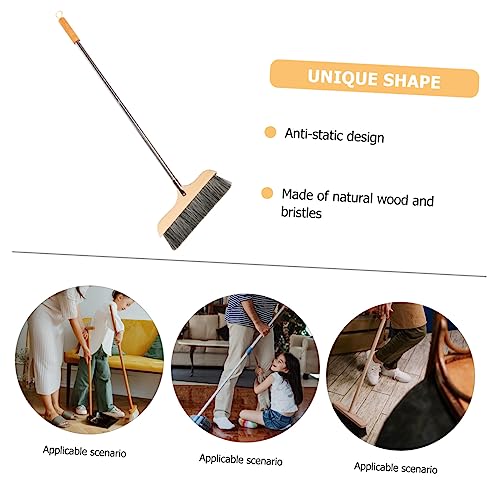 Wooden Broom with Stainless Steel Handle Soft Bristle Cleaning Brush for Hardwood Floors Carpets Indoor Use Lightweight Anti-Static Design for Easy Sweeping
