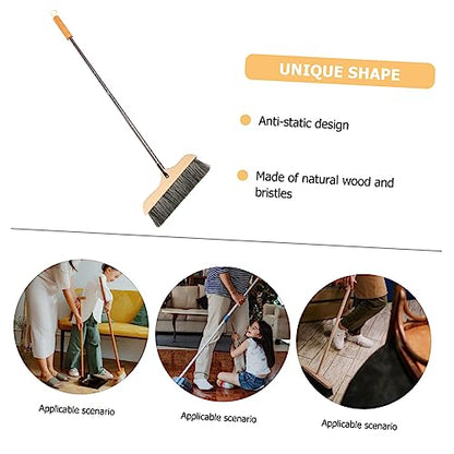 Wooden Broom with Stainless Steel Handle Soft Bristle Cleaning Brush for Hardwood Floors Carpets Indoor Use Lightweight Anti-Static Design for Easy Sweeping