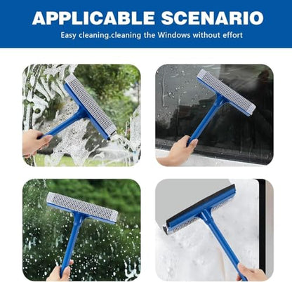 Professional 2-in-1 Window Squeegee, Equipped with a 15.9-Inch Plastic Handle, Soft Rubber Blade and Highly Absorbent Sponge, Ideal for Cleaning Glass,Shower Enclosures and High Outdoor Windows.