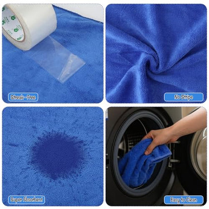 6 Pack Extra Large Microfiber Cleaning Cloths 20"x30", Lint-Free Reusable Towels for Home, Glass, Windows, Office, Kitchen, Bathroom – Blue Set - color: Blue