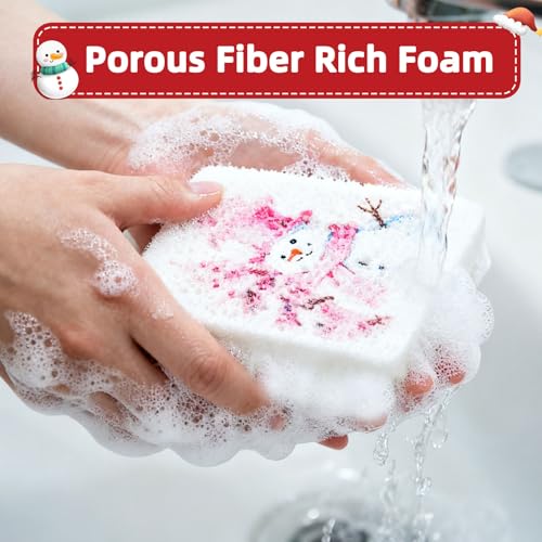 Chengu 12 Pcs Christmas Kitchen Sponges Pink Santa Reindeer Snowman Xmas Tree Water Absorbing Dish Washing Sponge Non Scratch Household Cleaning Scrub Sponges for Holiday Home Kitchen Bathroom - style: Christmas