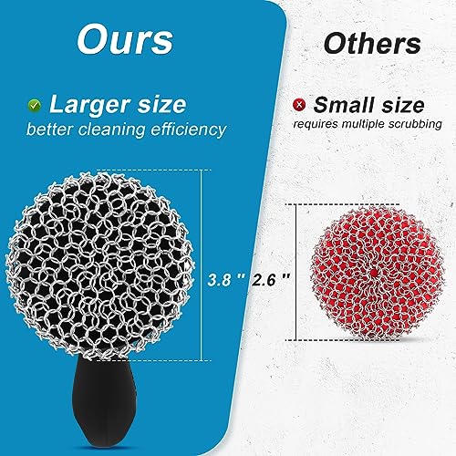 SUBEKYU Cast Iron Scrubber with Silicone Handle, Stainless Steel Chainmail Scrubber for Cast Iron Pans, Black - color: Black
