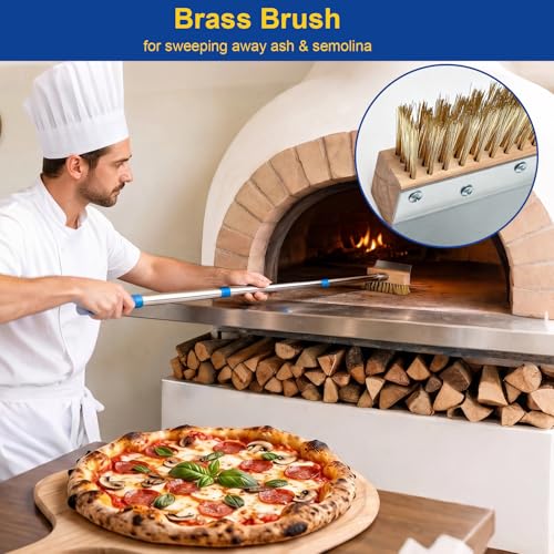 Pizza Oven Brush, Brass Wire Brushes with Scraper and Detachable 46inches Long Handle for Outdoor Pizzaoven Cleaning, Kitchens Cleaning Brush for Restaurants, BBQ Shelf, Fireplace