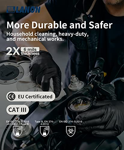 LANON 6-mil Black Nitrile Disposable Gloves, Food-Safe, Powder-Free, Heavy-Duty, Textured Fingertips, Latex-Free, Large - size: Large (Pack of 100)