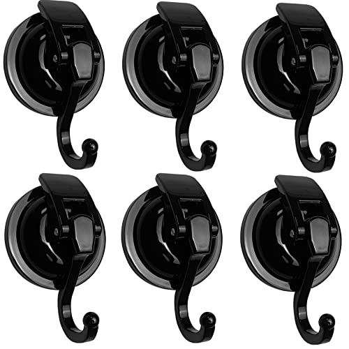 Heavy Duty Vacuum Suction Shower Hooks - Glass Suction Cup Bathroom Robe Hooks, Reusable, No Hole Punched, for Garland Decoration (Black, 6 Pack) - color: Black, size: 6 Pack