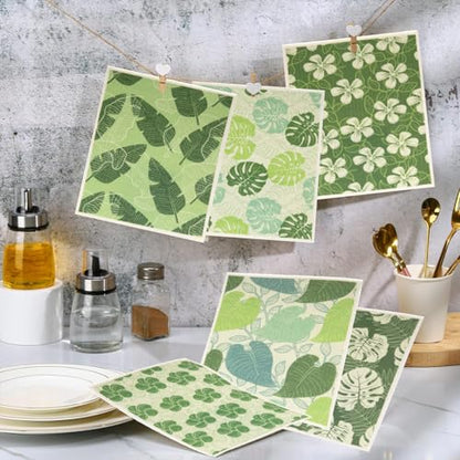6 - Pack Swedish Kitchen Dish Cloths - Reusable Paper Towels for Counters & Dishes - Eco Friendly Cellulose Sponge Cloth (Botany) - color: I-botany