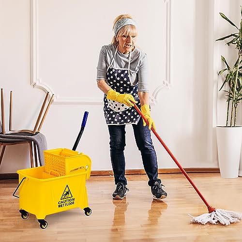 Goplus Commercial Mop Bucket with Wringer, Household Portable Mop Bucket, Ideal for Household and Public Places Floor, 21 Quart Capacity, Yellow (21 Quart)