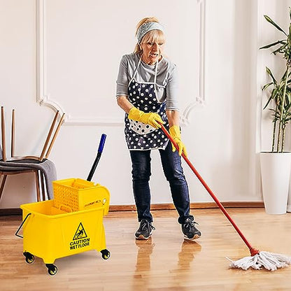 Goplus Commercial Mop Bucket with Wringer, Household Portable Mop Bucket, Ideal for Household and Public Places Floor, 21 Quart Capacity, Yellow (21 Quart)