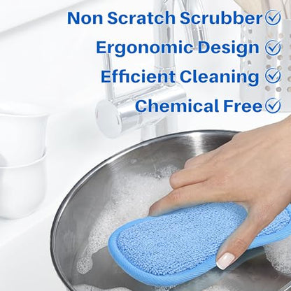 Premium Microfiber Kitchen Sponges 6 Pack – Non-Scratch Dual-Sided Cleaning Sponge, Heavy Duty Scrub + Soft Microfiber, Reusable & Machine Washable, All-Purpose for Dishes, Pots & Pans (Blue)
