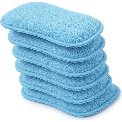 Premium Microfiber Kitchen Sponges 6 Pack – Non-Scratch Dual-Sided Cleaning Sponge, Heavy Duty Scrub + Soft Microfiber, Reusable & Machine Washable, All-Purpose for Dishes, Pots & Pans (Blue)