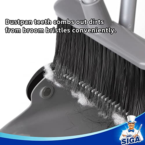 MR.SIGA Broom and Dustpan Set with Adjustable Long Handle, Upright Combo for Floor, Cleaning Lobby, Gray - color: Gray