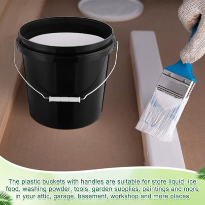 Tioncy 10 Pcs 2 Gallon Plastic Bucket with Lid Heavy Duty 2 Gallon Bucket Pail with Lid Handle for Storage Container Home Household Cleaning (Black) - color: Black