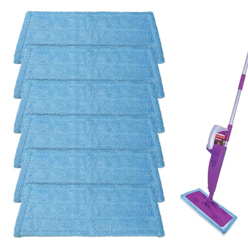 6 Pack Reusable Microfiber Pads for Rejuvenate Microfiber Mop, Compatible with Rejuvenate Click N Clean Multi-Surface Spray Mop, Machine Washable Microfiber Pad Refill for All Floors Without Handle