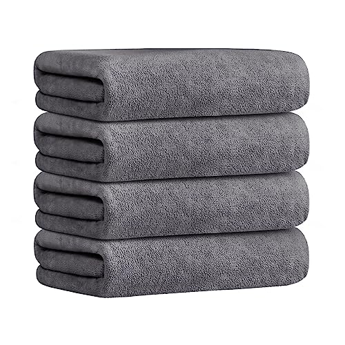 JML Microfiber Towels, Bath Towel Set 4 Pack, 27" x 55" - Super Absorbent, Fast Drying Bathroom Towel for Hair, Swimming, Fitness, Sport, Yoga -Grey - color: Grey, size: 4 Pack-27" x 55"