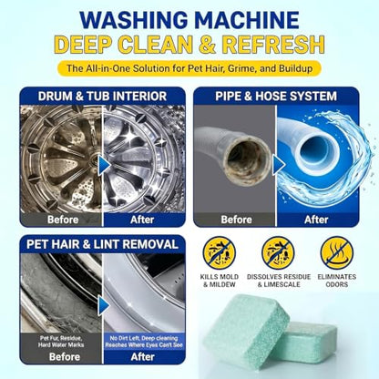 Washing Machine Cleaner -15 Pack, Formulated for Pet Owners | Compatible with HE, Top & Front Load Washer | Septic Safe | Fresh Scent | Removes Residue | Remove Stubborn Pet Hair - color: Green 15 Pack