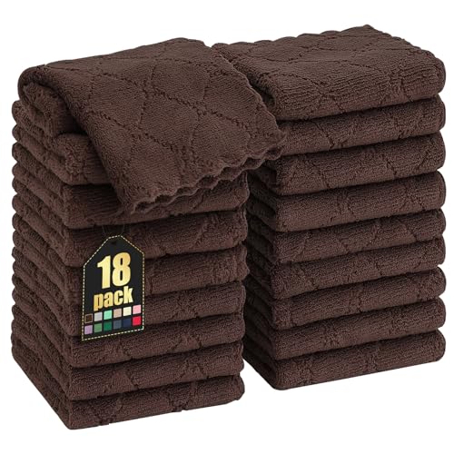 Homaxy 18 Pack Kitchen Dish Cloths (10 x 10 Inches, Brown), Super Soft and Absorbent Coral Velvet Dish Towels, Nonstick Oil Fast Drying Microfiber Cleaning Cloth, No Lint Household Dishcloths - color: Brown, size: 10x10 Inch-18 Pack