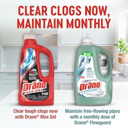 Drano Max Gel Drain Clog Remover & Cleaner, Fast-Acting to Unclog Standing Water & Remove Hair, Grease & Food Blockages, Safe for all Pipes & Septic, Kitchen Sinks, Bathroom Showers & Tubs, 32 Oz - size: 32 Fl Oz (Pack of 1)