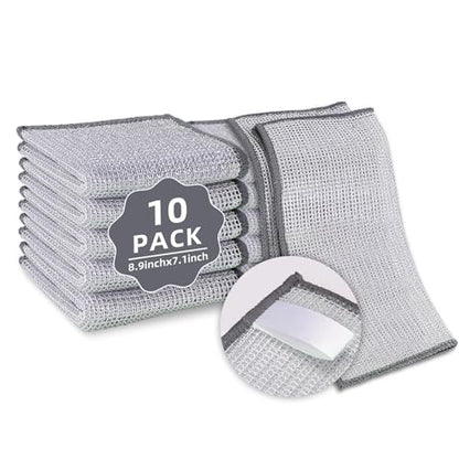PIPUHA 10 Pack Non-Scratch Stainless Steel Scrubber, Reusable Diamond Weave Scrubber Cloths for Kitchen, Heavy-Duty Metallic Fiber Cleaning Cloth for Cookware, Dishes, Sinks, Easy-Rinse & Quick-Dry