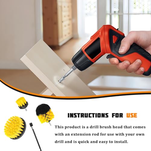 4PCS/Set Car Drill Brush Attachment Set, Vehicle Drill Scrub Brushes Kit with Extended Long Rod, Automotive Power Cleaning Scrubber Accessories, Universal for SUV, Sedan, Truck (Yellow) - color: Yellow