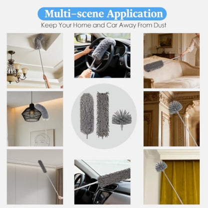 Microfiber Feather Duster 5-in-1 Kit with Extension Pole, Washable Cleaning Duster Set with 3 Duster Heads, Cobweb Duster, Corner Brush, 100'' Extendable Long Duster for High Ceilings, Fans, Furniture - size: 5PCS: Cobweb Brush & Chenille Duster & Gloves