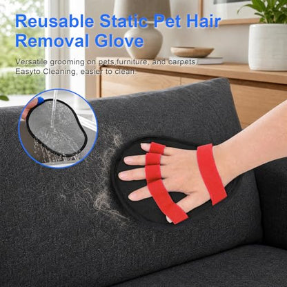 Upgraded Five-Finger Electrostatic Pet Hair Removal Gloves, Reusable Cat & Dog Hair Remover for Couch, Furniture, Carpet, Car Seat, Clothing - Magic Brush Pet Grooming Glove (Red) - color: Red