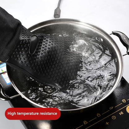 1 Pair Extra Long Professional Oven Mitts, Non-Slip Silicone Grip Heat Resistant,19.7" Length,Up to 572℉ for BBQ Cooking Baking Grilling (Black) - color: Black