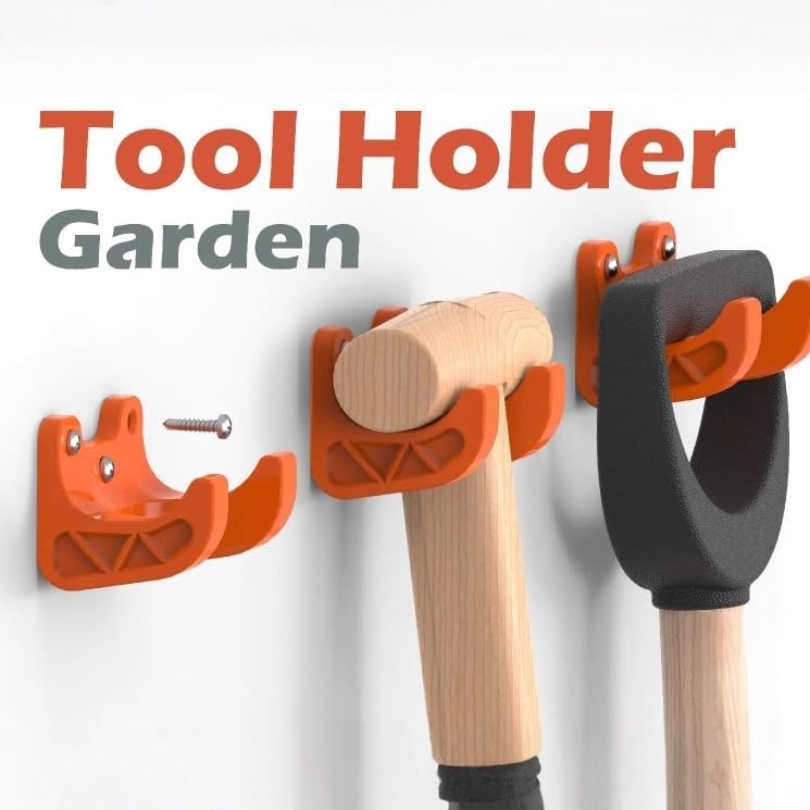 Garden Tool Organizer Wall Hooks – 4-Pack Garage Organization & Broom Holder Wall Mount for Storage – Rustproof Tool Organizers and Storage for Rakes, Shovels, Gardening Essentials