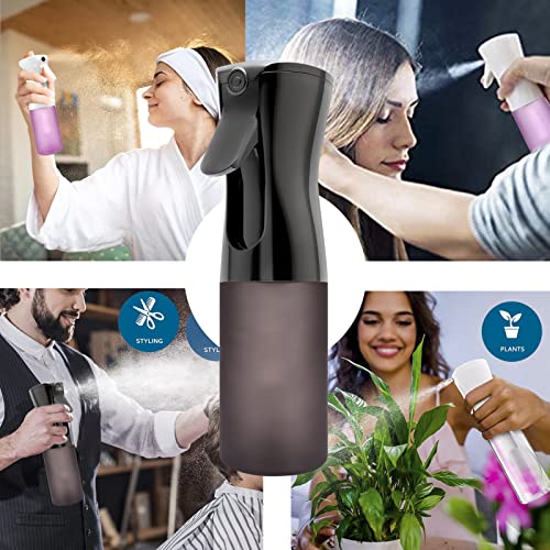 2Pcs Continuous Mist Spray Bottle – Ultra Fine Continuous Spray Bottle Hair Water Ultra Fine Mister Sprayer Propellant Free for Hairstyling, Cleaning, Plants, Misting (black)