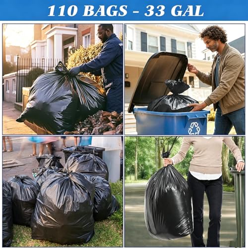 33 Gallon Trash Bags, Heavy Duty Garbage Bags 110 Count 1.7 MIL, 32" x 40" Large Black Can Liner 30 31 32 Gallon Can Liners Plastic Bolsas para basura For Home Commercial Construction Outdoor Yard - size: 1 Count (Pack of 110)