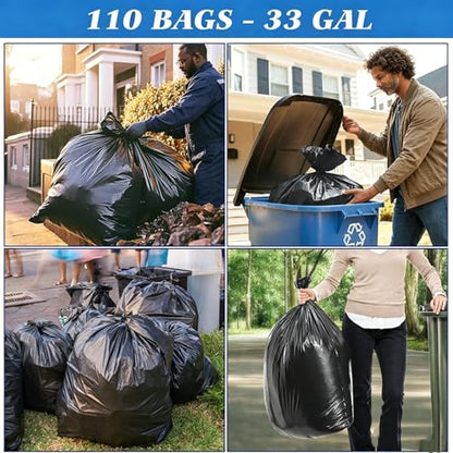 33 Gallon Trash Bags, Heavy Duty Garbage Bags 110 Count 1.7 MIL, 32" x 40" Large Black Can Liner 30 31 32 Gallon Can Liners Plastic Bolsas para basura For Home Commercial Construction Outdoor Yard - size: 1 Count (Pack of 110)