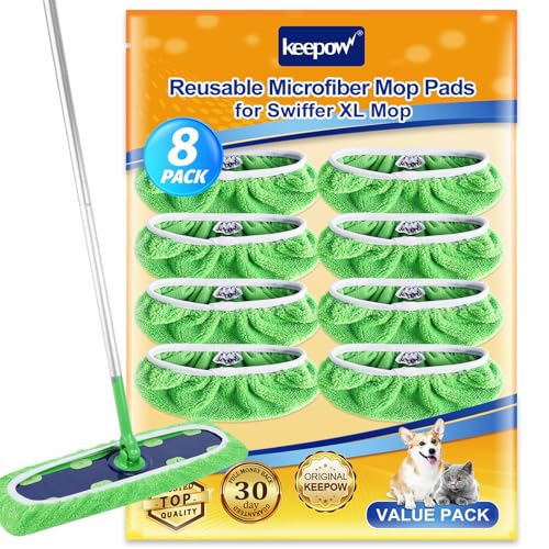 KEEPOW 8 Pack Reusable Mop Refill Pads Replacement Compatible with Swiffer XL Wet Pads Refills,Wet Pads Refill XL for Hardwood Floor Cleaning - color: Green, 8 Pack
