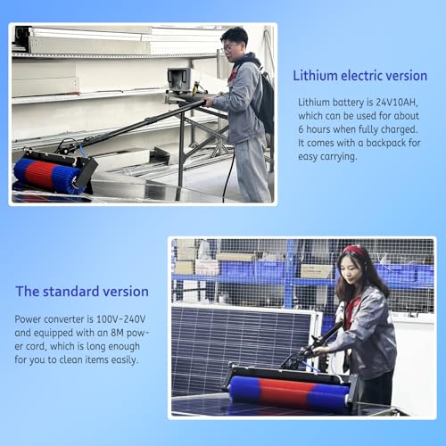 Solar Panel Cleaning Brush and Roller, 24FT Water Fed Pole Cleaning Kit, Adjustable Extension Pole, Window Washing Cleaner Equipment Kit, with Lithium Battery - size: 24FT-battery