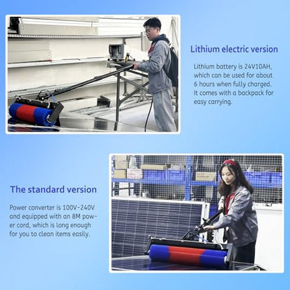 Solar Panel Cleaning Brush and Roller, 24FT Water Fed Pole Cleaning Kit, Adjustable Extension Pole, Window Washing Cleaner Equipment Kit, with Lithium Battery - size: 24FT-battery